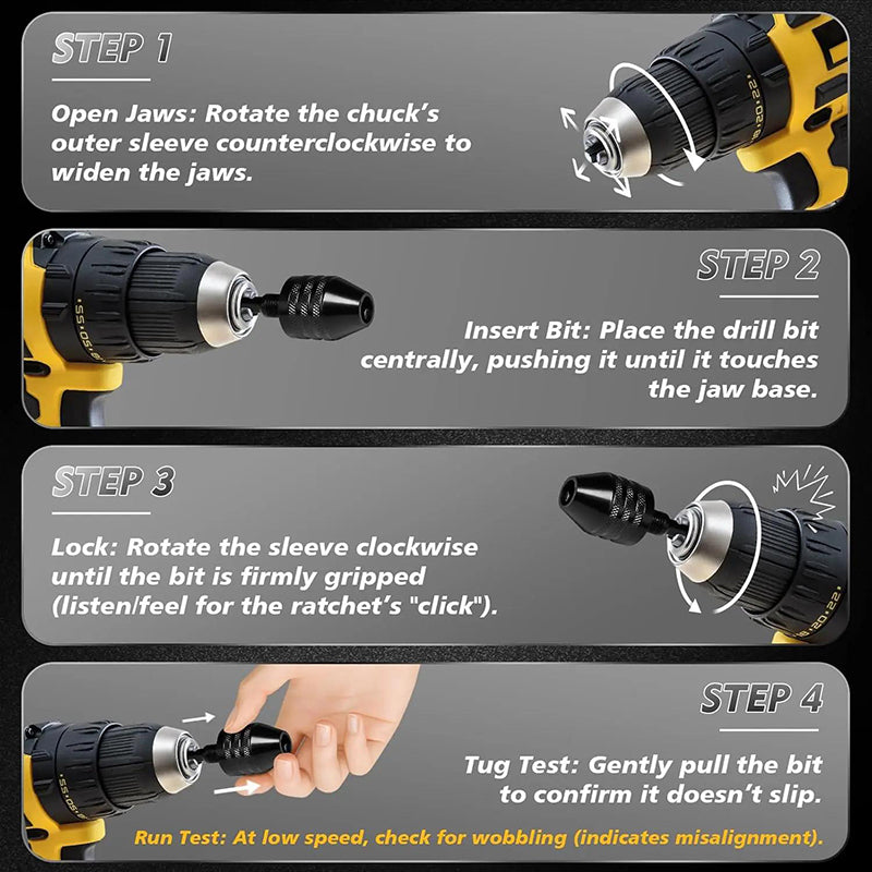 🔧 50 % RABATT NÅ! 3-kjevs chuck for elektriske skrutrekkere og driller – nøkkelfri, hurtigbytte og kompatibel med runde og sekskantede skaft – perfekt for hobby, renovering og presisjonsarbeid 🛠️✨