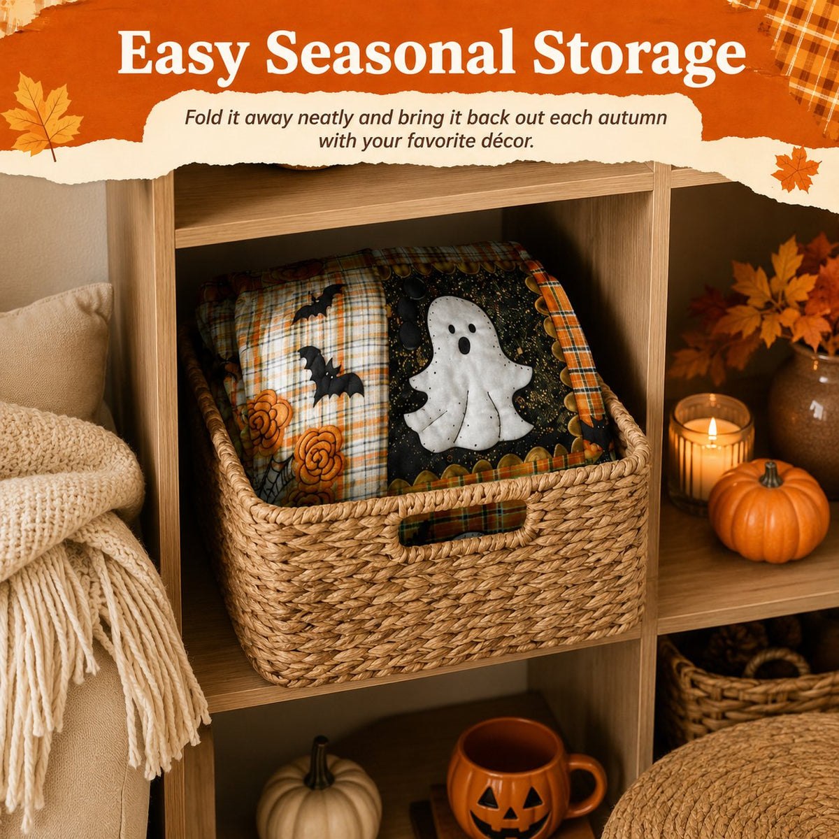 ⏳SISTE DAGS SALG 50%🎃Halloween Patchwork Flanellteppe