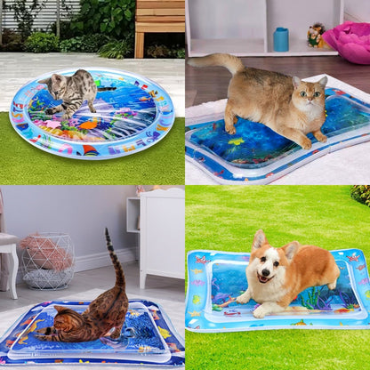 😻Vannmatte for katter – interaktivt leketøy med flytende fisker + avkjølende sommermatte