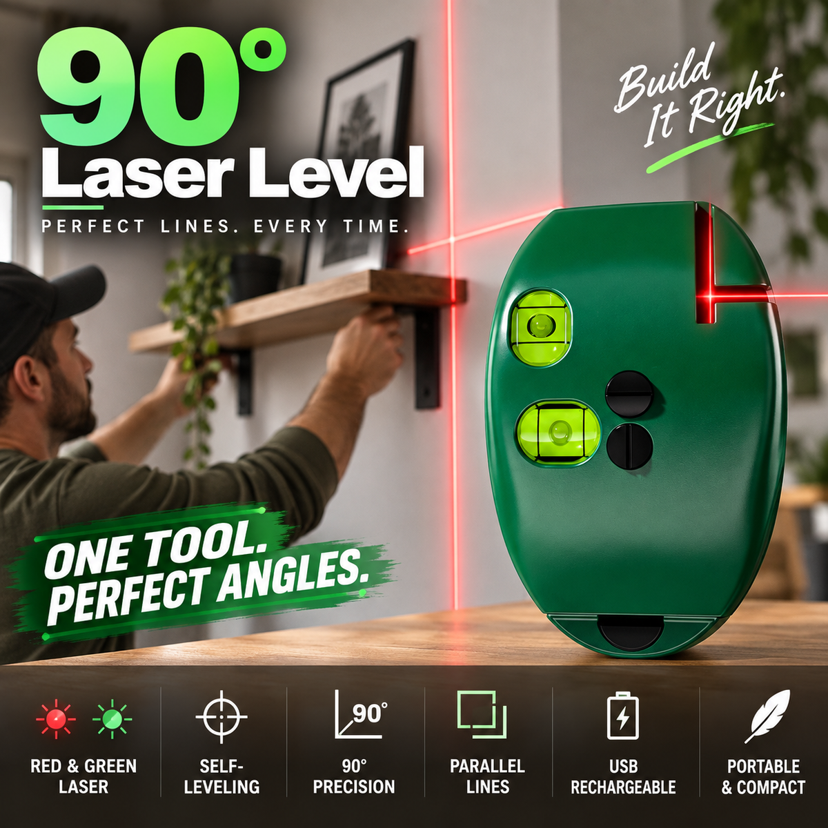 90-graders rettvinklet infrarødt lasernivelleringsinstrument