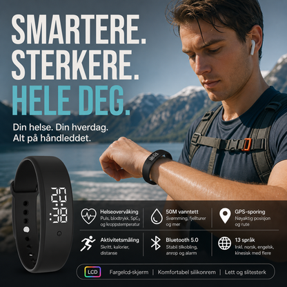 ⌚ SmartSense aktivitetsarmbånd – måler puls, blodtrykk, oksygen og temperatur. GPS, vanntett 50m, Bluetooth 5.0 – perfekt til trening og hverdag! 💪🔥