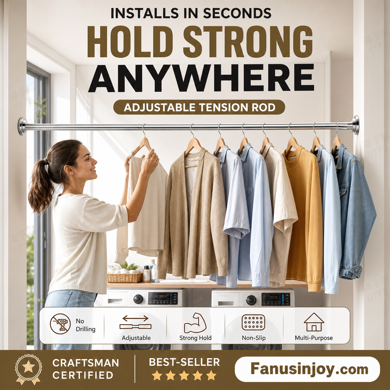 🔥48% off limited time！🥼👚 Create storage space anywhere anytime！Adjustable No-Drill Tension Rod