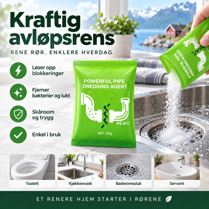 🧪 Avløpsrens i pulverform – effektiv mot hår og fett. Trygg for rør – rengjør vask, toalett og sluk! 💪🌿