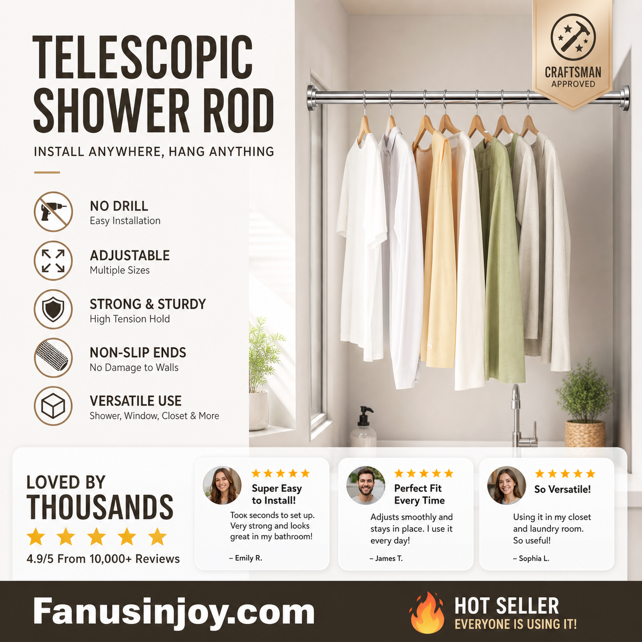 🔥48% off limited time！🥼👚 Create storage space anywhere anytime！Adjustable No-Drill Tension Rod