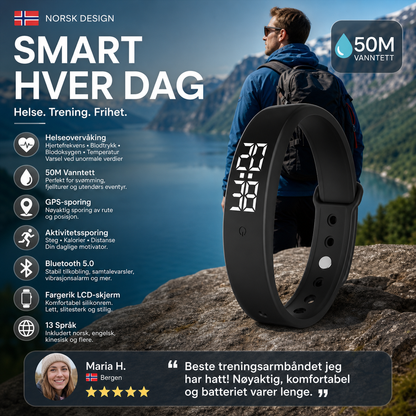 ⌚ SmartSense aktivitetsarmbånd – måler puls, blodtrykk, oksygen og temperatur. GPS, vanntett 50m, Bluetooth 5.0 – perfekt til trening og hverdag! 💪🔥