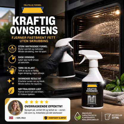 🍳 48% RABATT – Kraftig ovnrens spray – fjerner innbakt fett & matrester – hurtigvirkende – enkel avtørking – luktnøytralisering – for en plettfri ovn