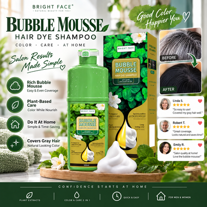 ⚡SALG PÅ 50 % RABATT⏳Plantebasert Bubble Mousse hårfargesjampo | Enkel dekning av grått hår hjemme, skånsom og langvarig💇‍♀️