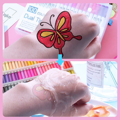 ✨120 farger vaskbare malingspenner med dobbel spiss