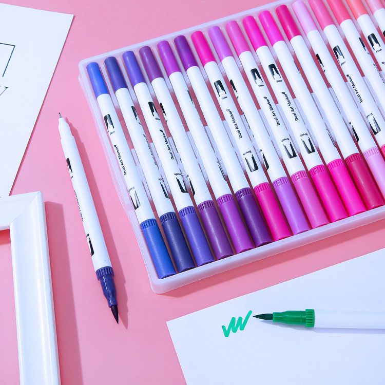 ✨120 farger vaskbare malingspenner med dobbel spiss