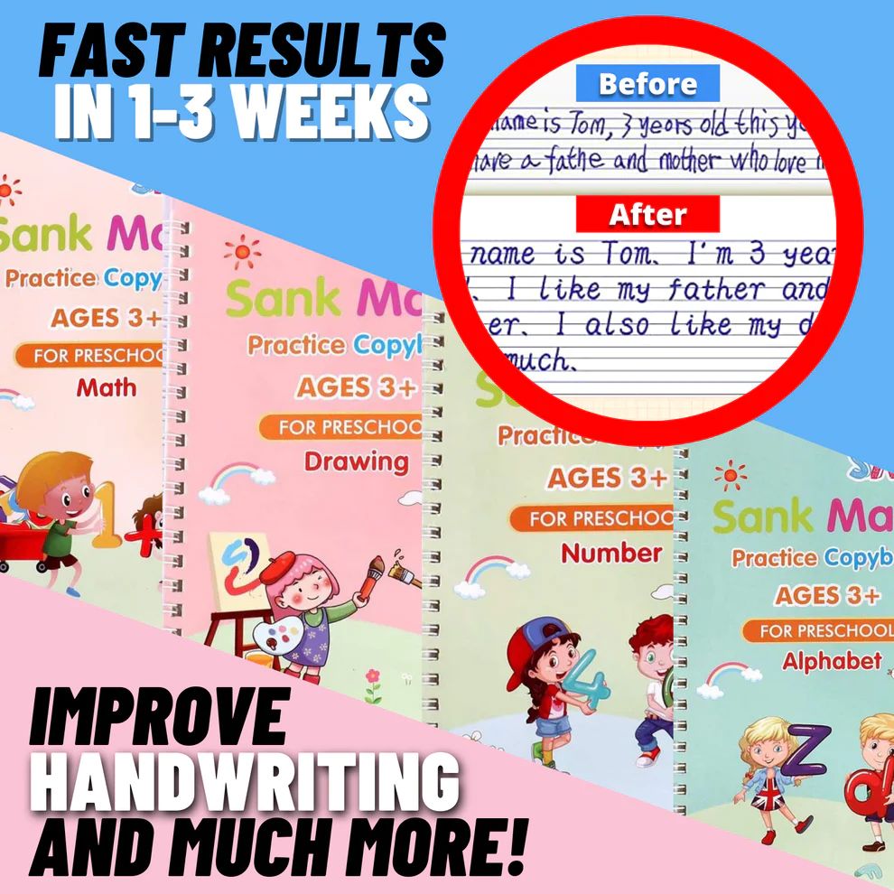 🏆Siste dag – spesialpris!🔥4-i-1 Fun – gjenbrukbare lærebøker📚✨Håndskrift • Tall • Tegning • Finmotorikk • Med penn med forsvinende blekk | Fra 2 år • Miljøvennlig og skjermfritt 🌱