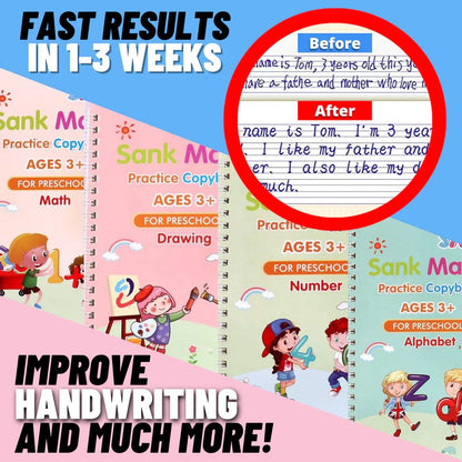 🏆Siste dag – spesialpris!🔥4-i-1 Fun – gjenbrukbare lærebøker📚✨Håndskrift • Tall • Tegning • Finmotorikk • Med penn med forsvinende blekk | Fra 2 år • Miljøvennlig og skjermfritt 🌱