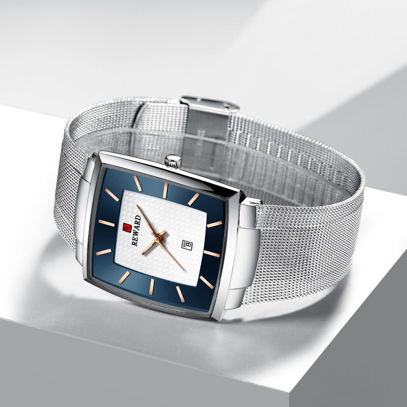 ✨Hot Salg 50 % rabatt🔥Ultratynn kvartsklokke med firkantet nettingbelte for menn