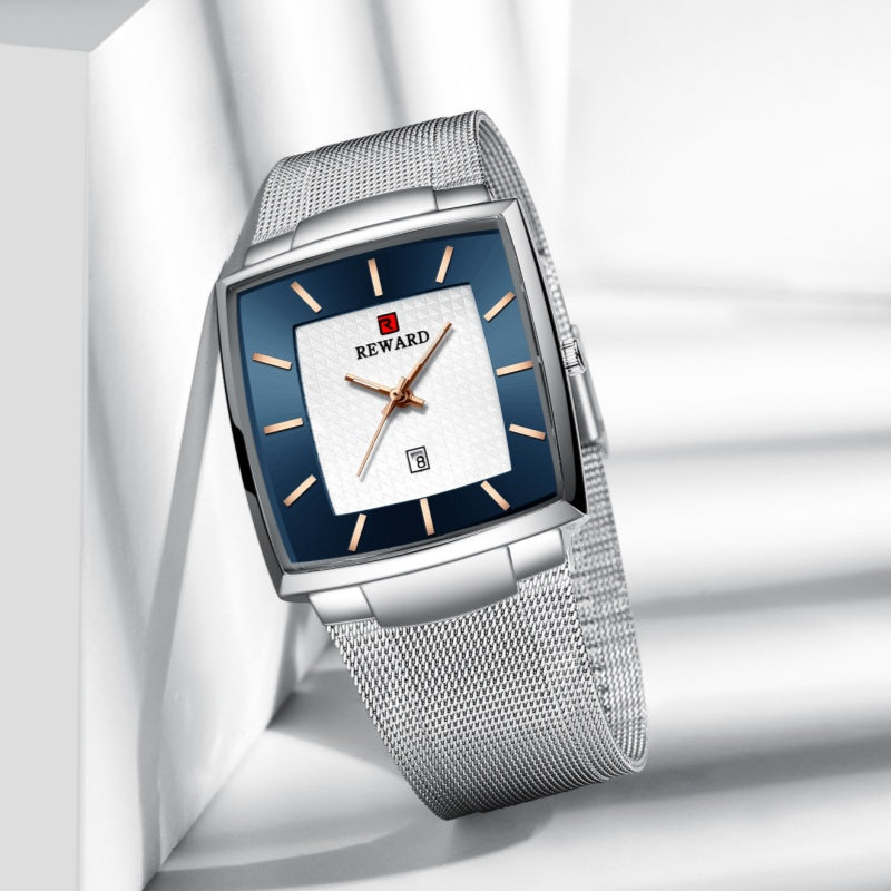 ✨Hot Salg 50 % rabatt🔥Ultratynn kvartsklokke med firkantet nettingbelte for menn