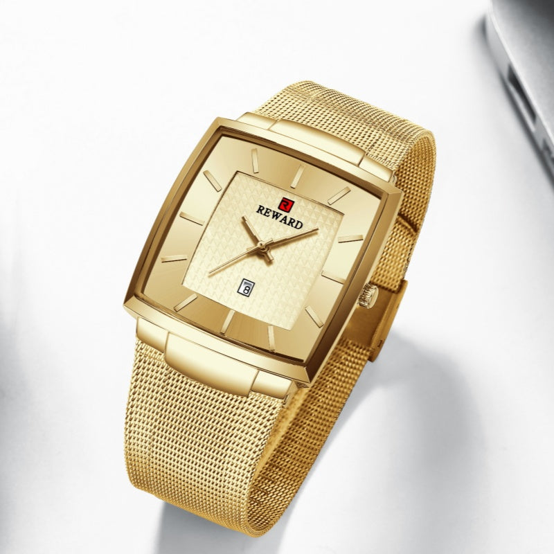 ✨Hot Salg 50 % rabatt🔥Ultratynn kvartsklokke med firkantet nettingbelte for menn
