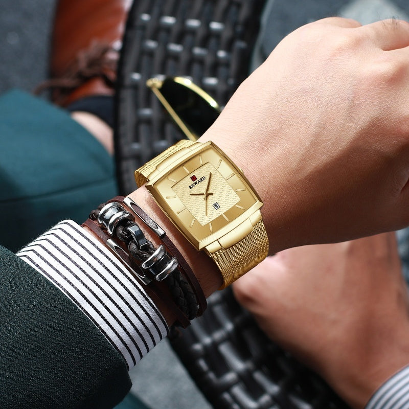 ✨Hot Salg 50 % rabatt🔥Ultratynn kvartsklokke med firkantet nettingbelte for menn