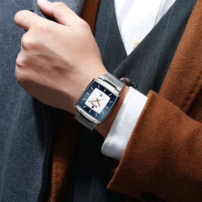 ✨Hot Salg 50 % rabatt🔥Ultratynn kvartsklokke med firkantet nettingbelte for menn