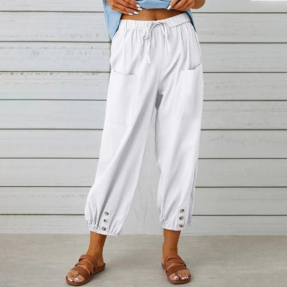 👖 48 % RABATT NÅ! ✨ Capribukser til dame – Vide ben med snøring – Komfortabel passform, avslappet stil og elastisk midje 💫