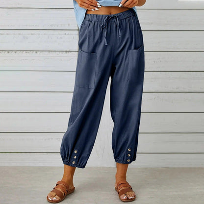 👖 48 % RABATT NÅ! ✨ Capribukser til dame – Vide ben med snøring – Komfortabel passform, avslappet stil og elastisk midje 💫