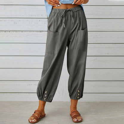 👖 48 % RABATT NÅ! ✨ Capribukser til dame – Vide ben med snøring – Komfortabel passform, avslappet stil og elastisk midje 💫