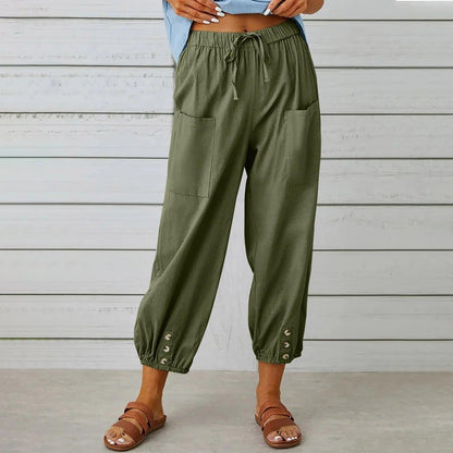 👖 48 % RABATT NÅ! ✨ Capribukser til dame – Vide ben med snøring – Komfortabel passform, avslappet stil og elastisk midje 💫