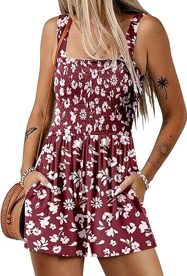 💃 Blomsterprint Ermeløs Shorts Jumpsuit med Lommer