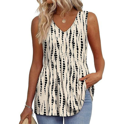 🌞VARMT SALG 48% RABATT👚Dameprint, flagrende, ermeløs peplum-tanktopper med V-hals