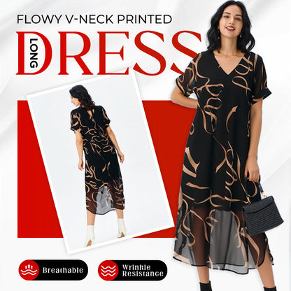 💥Special Sale 50% OFF💝✨Flowy V-Neck Printed Long Dress
