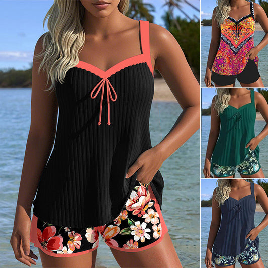 🔥【S-3XL】🏖️ Sett med badedrakttopp og shorts med trykk 🌊👙