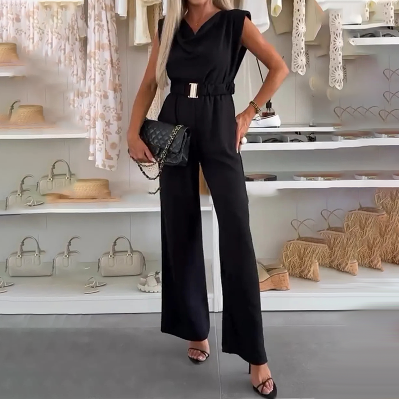 🌞Spring Awakening: 48 % rabatt!💐Damejumpsuit «Elegance»: Fossfallsutringning og gulldetaljer