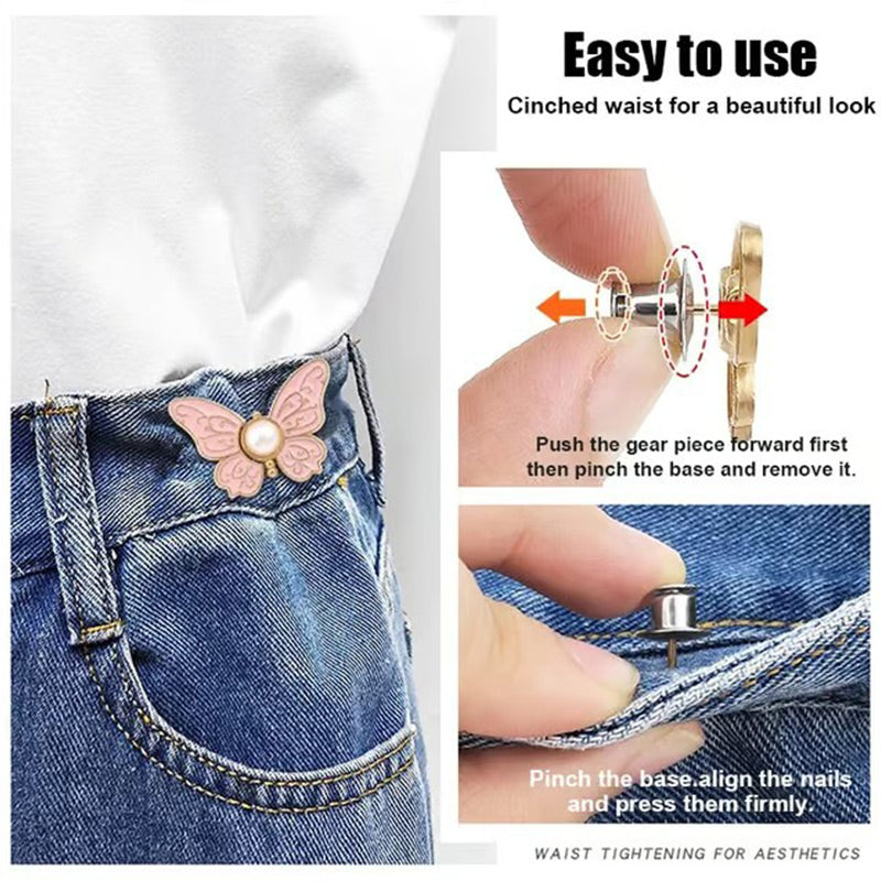 🌸🦋 KJØP 1 FÅ 1 GRATIS 🎁💜 Avtakbar sommerfuglspenne i midjen – Ingen verktøy, justerbar passform for jeans, skjørt og kjoler, skaper timeglassform ✨👗💃