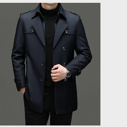 Herre Trenchcoat i Mellomlang Lengde med Avtakbar Innerfôr【Gratis levering】