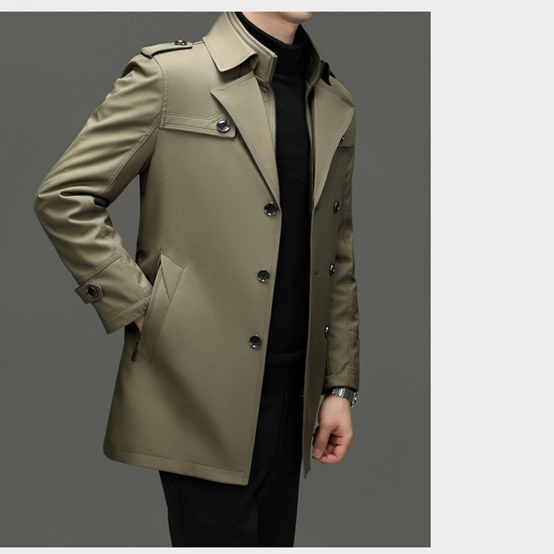 Herre Trenchcoat i Mellomlang Lengde med Avtakbar Innerfôr【Gratis levering】