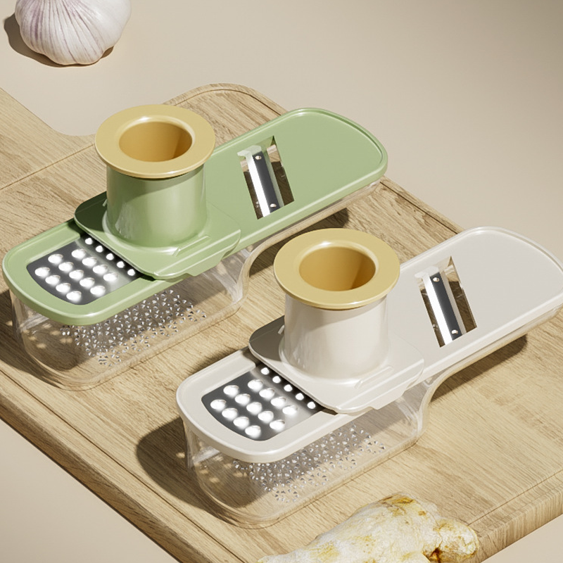 🔪 KJØP 2 FÅ 1 GRATIS! 🥔 3-i-1 mandolinhøvel med beholder – Skarpe rustfrie blader for perfekte kutt, kompakt og tåler oppvaskmaskin 🥒📦