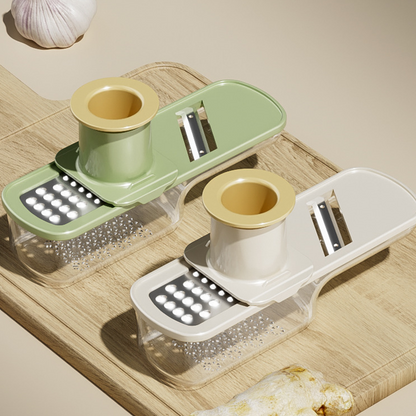 🔪 KJØP 2 FÅ 1 GRATIS! 🥔 3-i-1 mandolinhøvel med beholder – Skarpe rustfrie blader for perfekte kutt, kompakt og tåler oppvaskmaskin 🥒📦