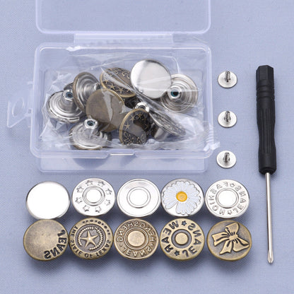 Sett med avtakbare jeansknapper uten sying