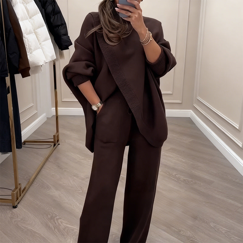 2-delt sett med oversized genser og bukser for damer