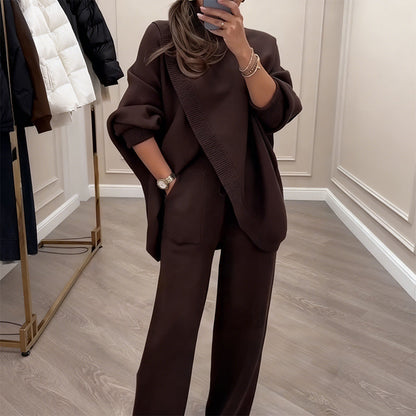 2-delt sett med oversized genser og bukser for damer