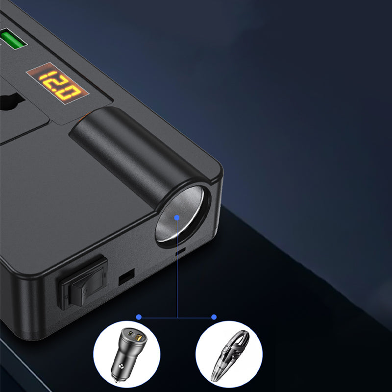 ⚡🔋Bærbar bilomformer 12V/24V til 220V med digitalt display