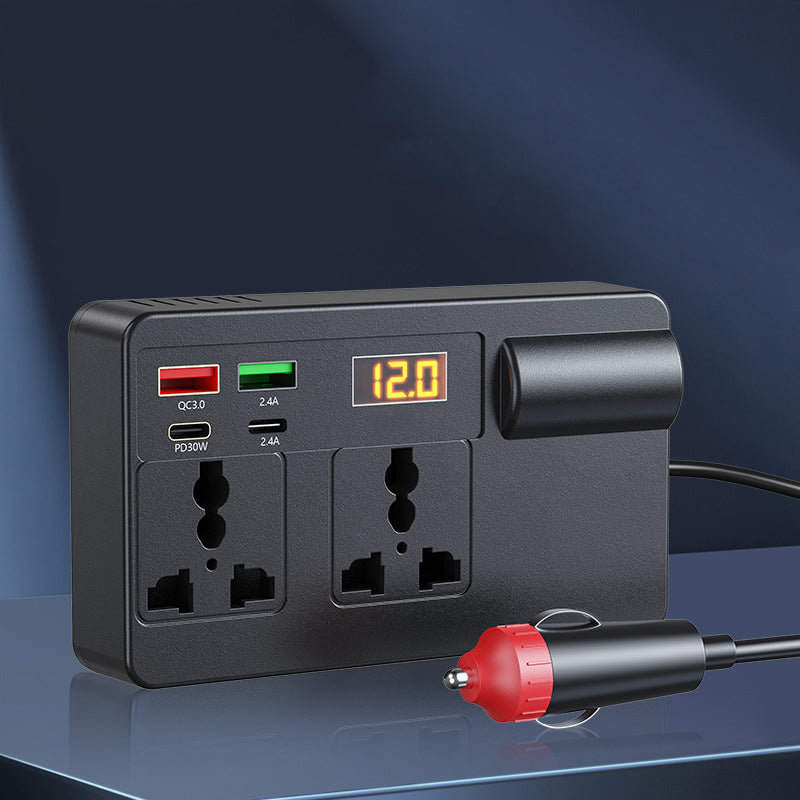 ⚡🔋Bærbar bilomformer 12V/24V til 220V med digitalt display