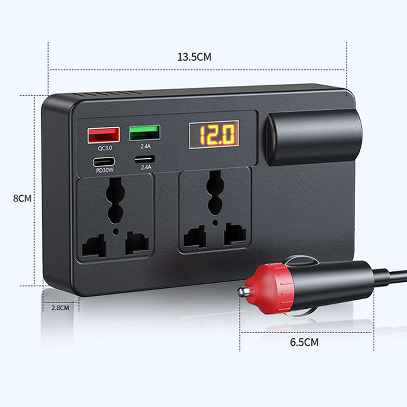 ⚡🔋Bærbar bilomformer 12V/24V til 220V med digitalt display