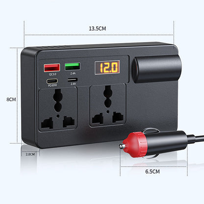 ⚡🔋Bærbar bilomformer 12V/24V til 220V med digitalt display