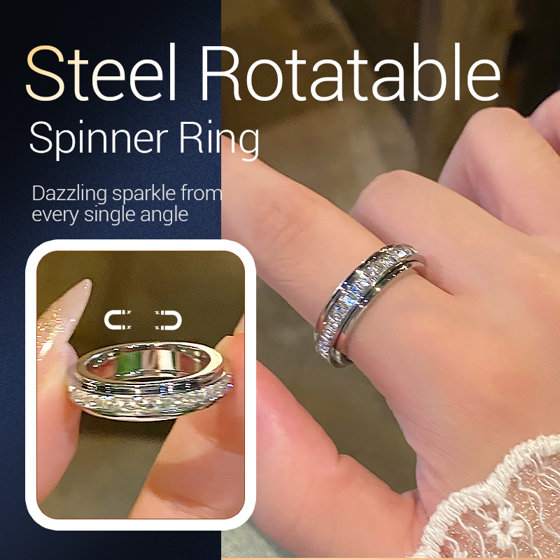 Spinner-ring i titanstål med zirkonia-- Den perfekte julegaven🎁