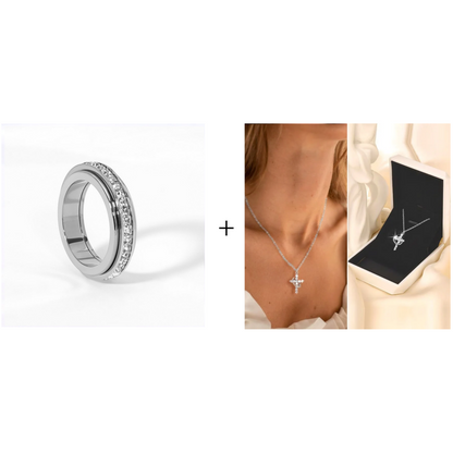 Spinner-ring i titanstål med zirkonia-- Den perfekte julegaven🎁