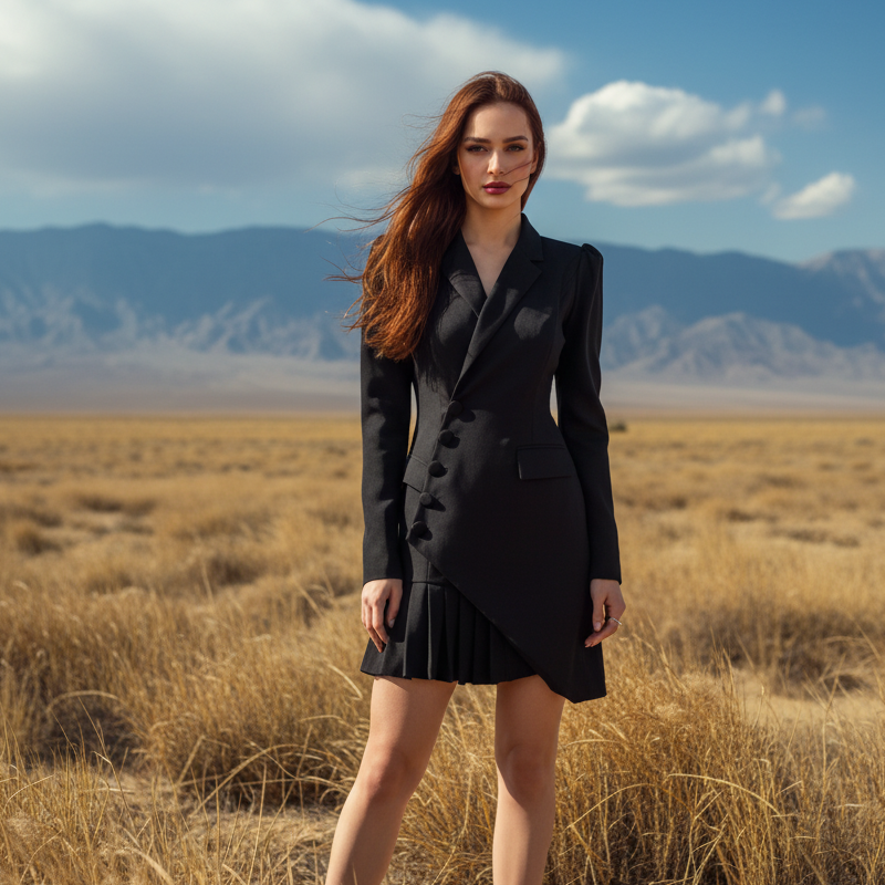 Mini Blazerkjole med Knapp og Plissering