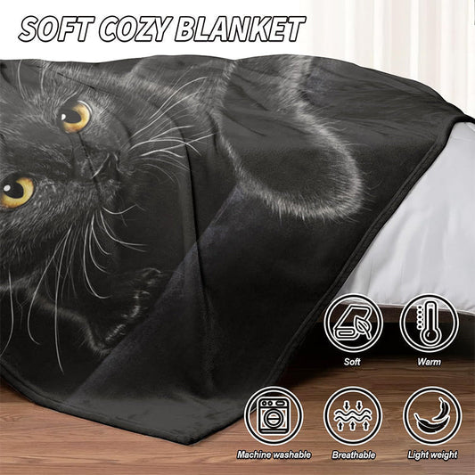 ⏳Julesalg – 50 % rabatt!🔥🐱Koselig teppe til hele året med svart katt