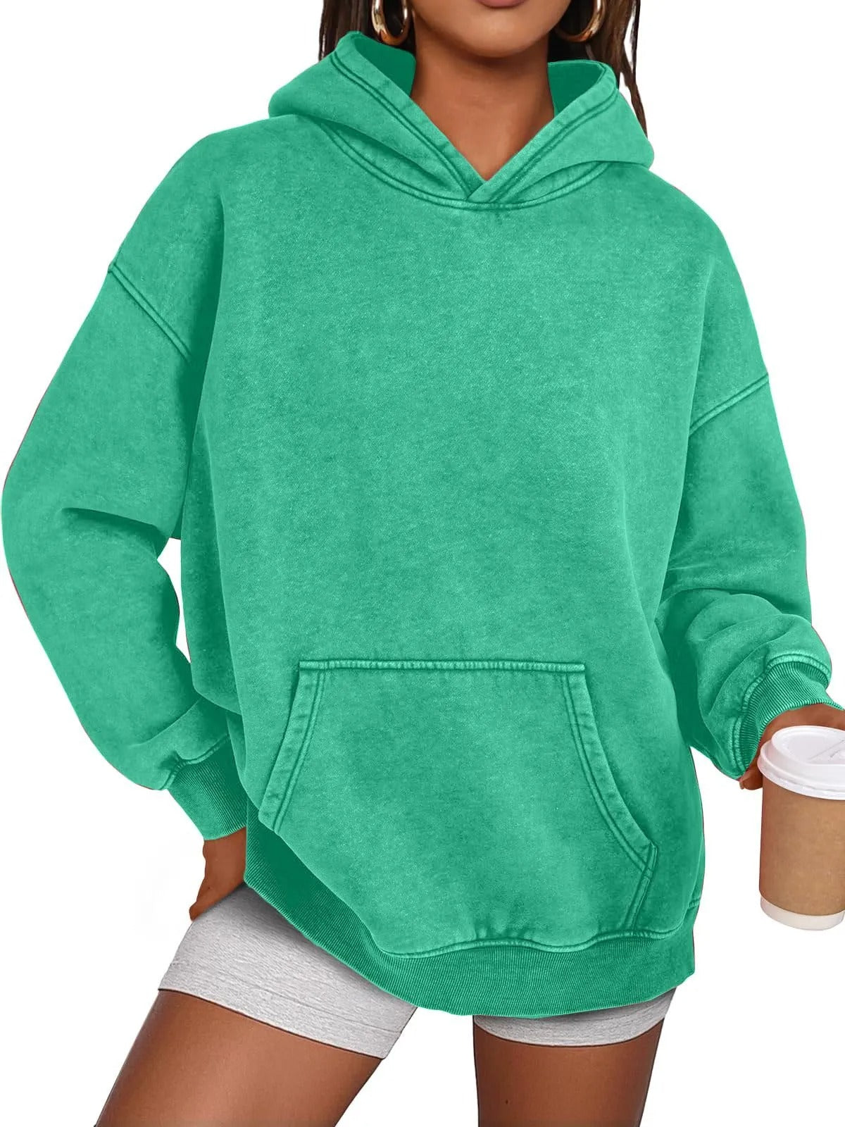 🔥SISTE DAGS SALG 48% RABATT!!💥🎁Dame Acid Wash Hettegenser Oversized Langermet Høstmote Gensere