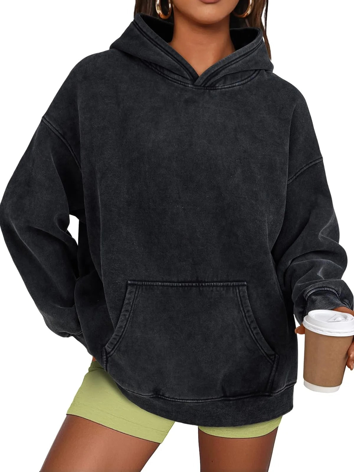 🔥SISTE DAGS SALG 48% RABATT!!💥🎁Dame Acid Wash Hettegenser Oversized Langermet Høstmote Gensere