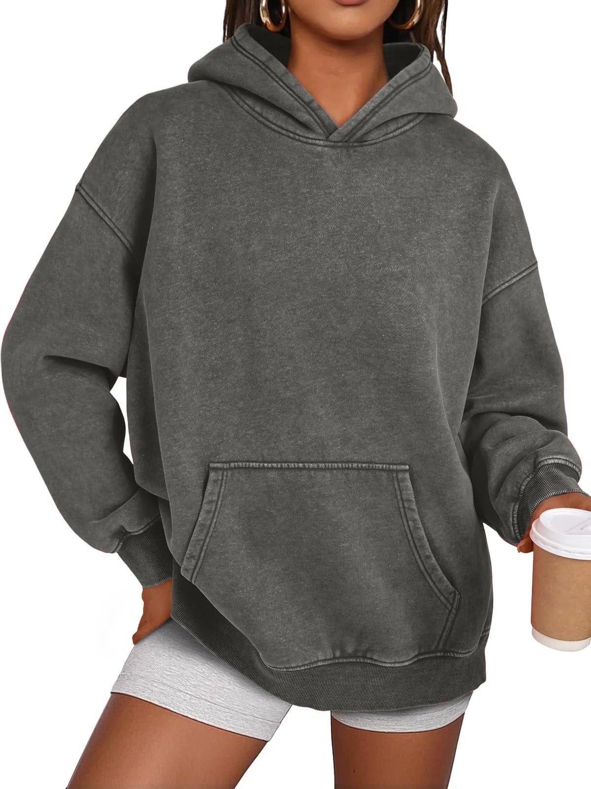 🔥SISTE DAGS SALG 48% RABATT!!💥🎁Dame Acid Wash Hettegenser Oversized Langermet Høstmote Gensere
