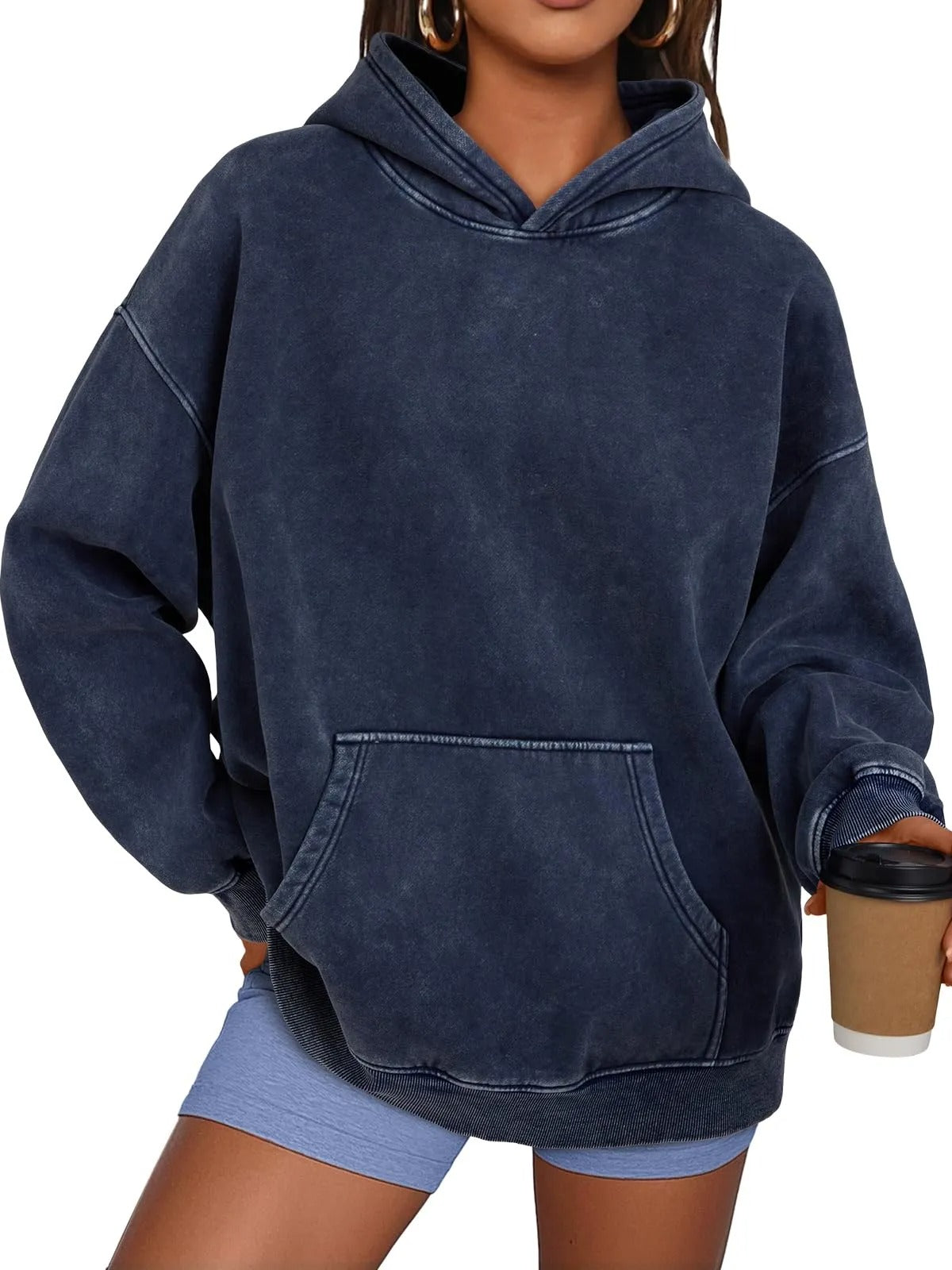 🔥SISTE DAGS SALG 48% RABATT!!💥🎁Dame Acid Wash Hettegenser Oversized Langermet Høstmote Gensere