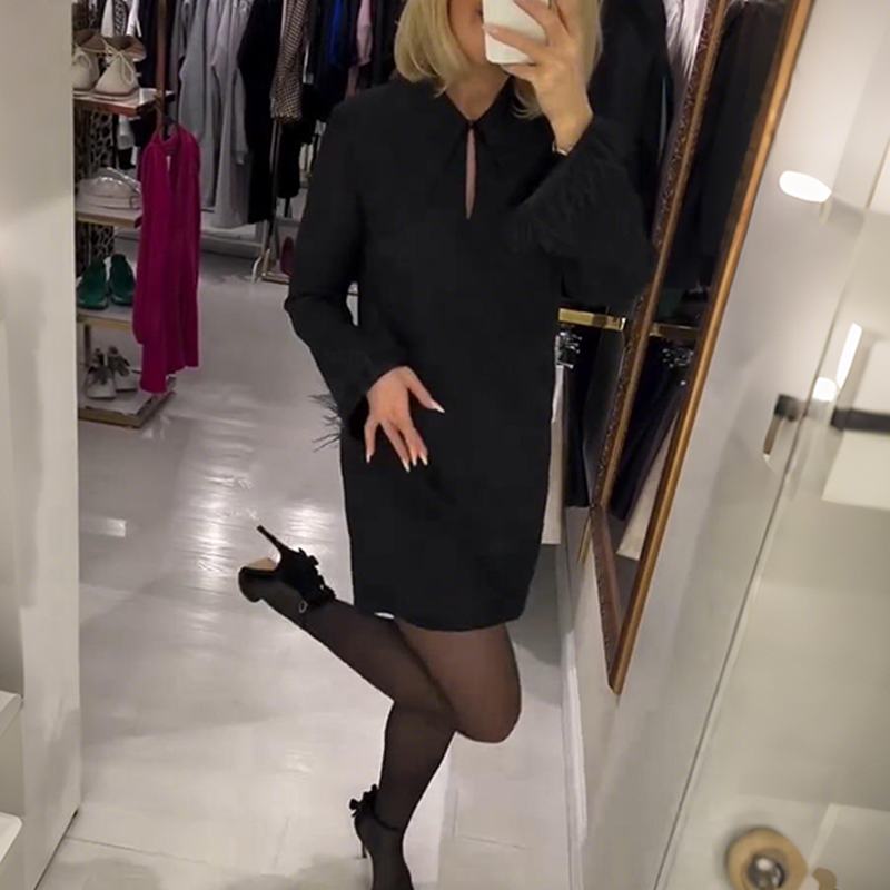 🔥Black Friday-salg 49 % RABATT🔥Elegant langermet minikjole til dame